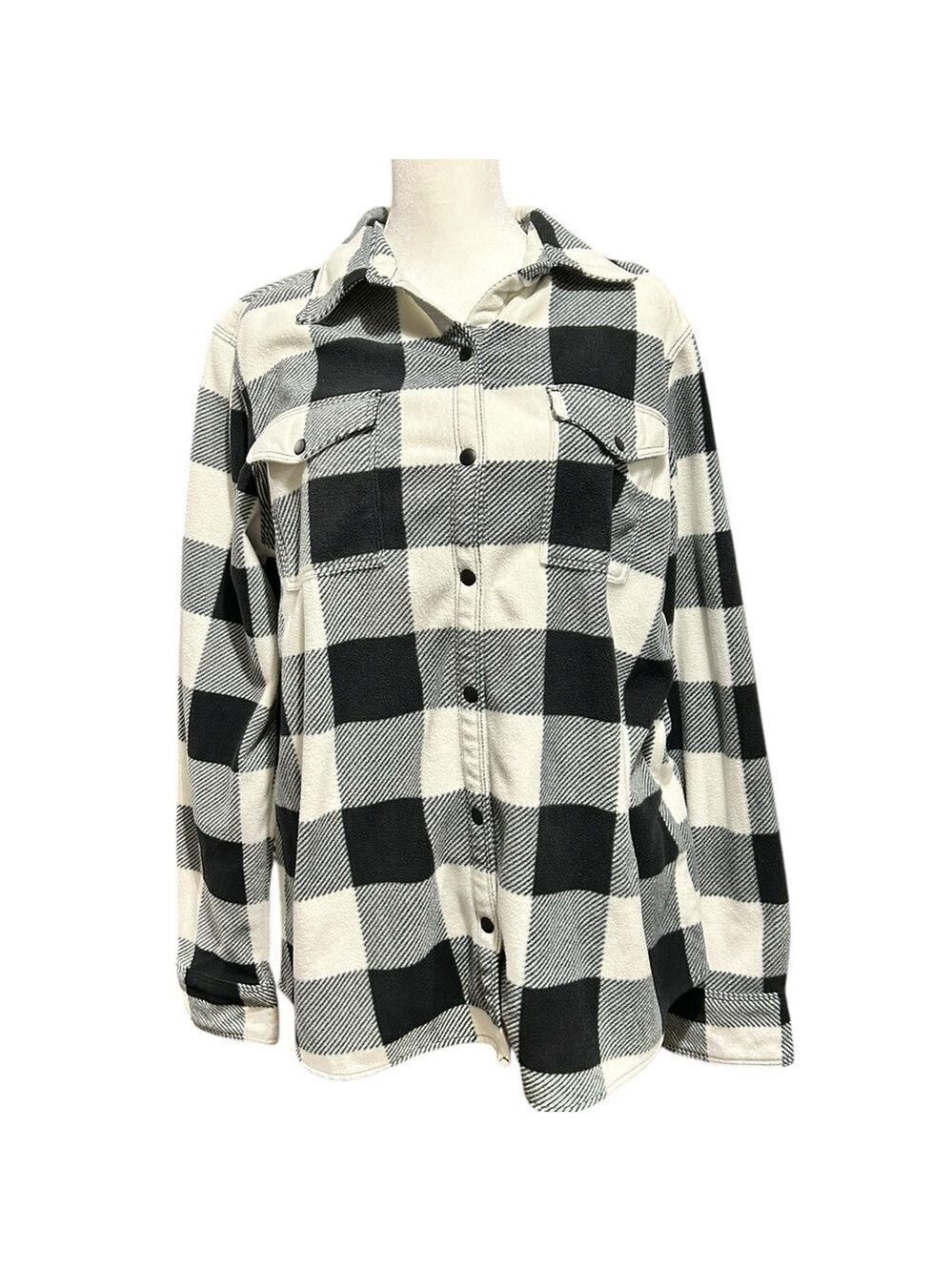 NATURAL REFLECTIONS Black and White Flannel Shirt Snap Front Women’s Size M EC